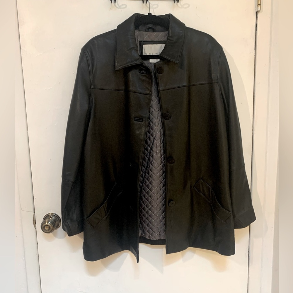 nine west black leather jacket